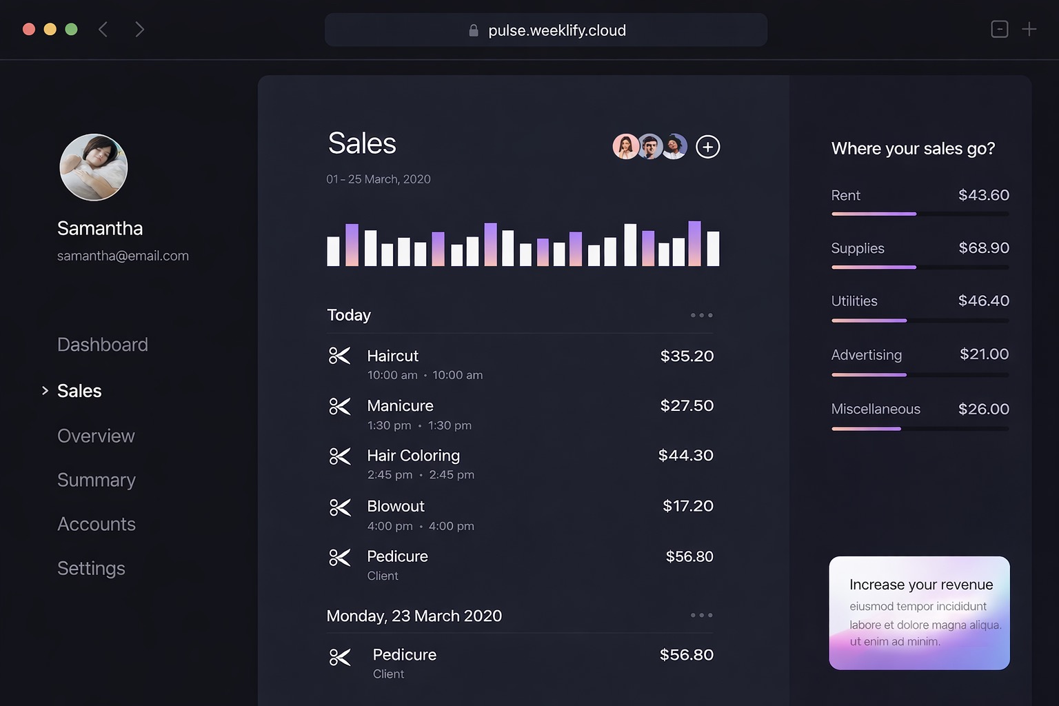 Modern salon calendar interface